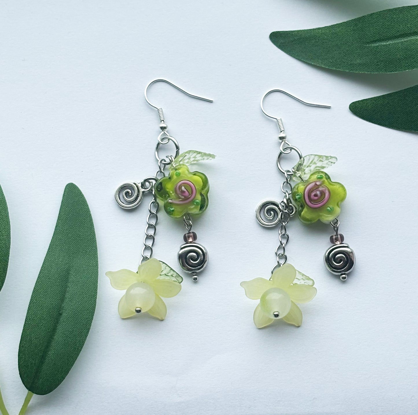 Green Flower Earrings