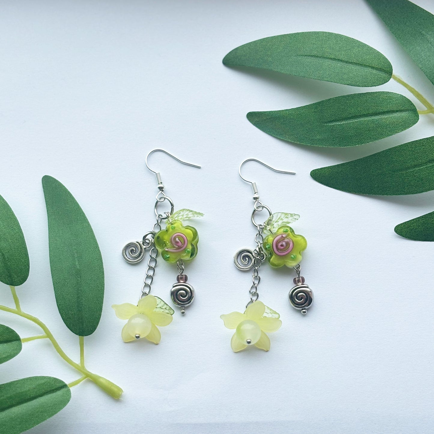 Green Flower Earrings