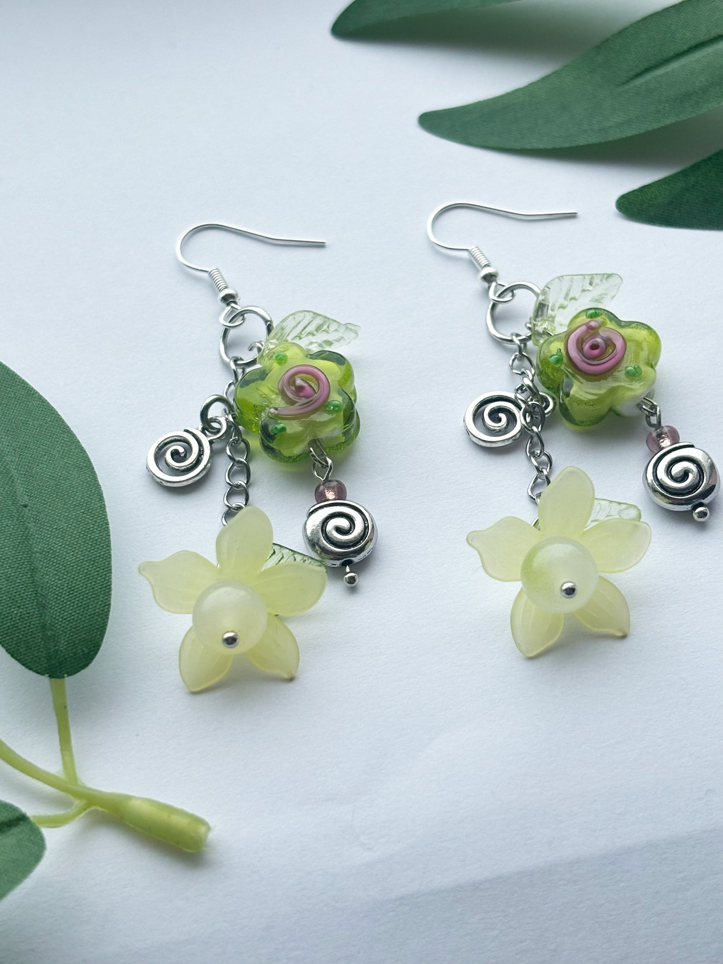 Green Flower Earrings